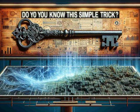 Create a realistic high-definition image portraying the abstract concept of 'Unlocking Hidden Chart Powers'. This could be depicted by a large, antique key, ornately crafted and lying on a complex, multi-layered data chart full of intricate pathways. Next to it should be a intriguing, bright billboard highlighting the text 'Do You Know This Simple Trick?', inviting the viewer to discover the secret to harnessing these powers.