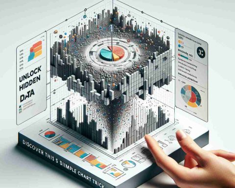 An image presenting a conceptual visualization of 'Unlock Hidden Data'. This image includes an intricate, yet easily understandable chart as the main focus, which appears to be animated in some way, suggesting the process of revealing or unlocking hidden data. Parts of the chart remain grayed out, representing the 'hidden data', while other parts are brightly colored, symbolizing the 'unlocked' data. There's a caption under the chart that reads 'Discover This Simple Chart Trick', inviting viewers to engage and understand the art of data interpretation.