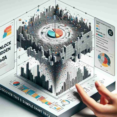 An image presenting a conceptual visualization of 'Unlock Hidden Data'. This image includes an intricate, yet easily understandable chart as the main focus, which appears to be animated in some way, suggesting the process of revealing or unlocking hidden data. Parts of the chart remain grayed out, representing the 'hidden data', while other parts are brightly colored, symbolizing the 'unlocked' data. There's a caption under the chart that reads 'Discover This Simple Chart Trick', inviting viewers to engage and understand the art of data interpretation.