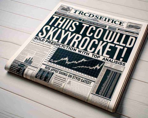 A highly detailed and realistic image of a newspaper headline stating 'This Stock Could Skyrocket! Bold Prediction From Top Analysts'. The headline is in large, bold letters, dominating the top part of the newspaper layout. Beneath it, there are columns of smaller text representing the body of the article and an accompanying chart showing a rising trend in stock market. The newspaper looks freshly printed, crisp with sharp edges, laid out on a light, wooden table.