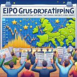 Generate an HD-level illustration visualizing a ground-breaking Initial Public Offering (IPO) that is causing surprise and excitement across Europe, with newspapers, stock charts, and excited individuals reacting to the news.