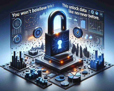 High-definition realistic image of a 3D composition depicting the concept of data access and interpretation. The scene includes a stylized lock being opened as a metaphor representing data unlocking, surrounded by various charts and graphs that appear to be unlocking or breaking down into simpler interpretations. Across the image, a banner reads: 'You Won't Believe This Simple Trick! Unlock Data Like Never Before.' in a striking yet professional font.