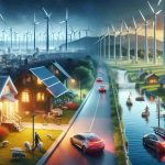 A realistic, high-definition image that portrays the concept of 'Is Renewable Energy Shaping the Future?', illustrating the unknown stories behind national shifts and their local impacts. Anticipate visuals such as wind turbines, solar panels, and hydroelectric dams on national scales, contrasted with locals using clean energy in their day-to-day lives, such as electric cars and solar-powered homes. The juxtaposition of these scenes should poignantly capture the transformation towards renewable energy sources.