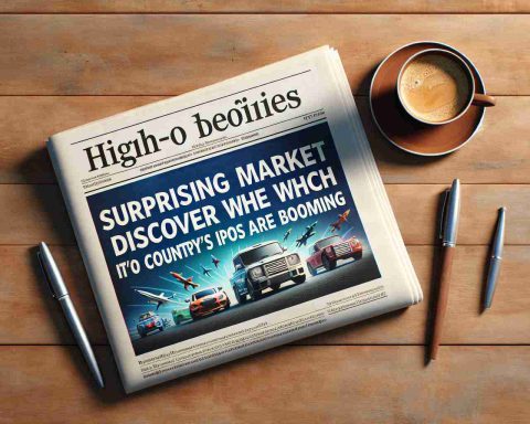 Create an image showcasing a high-definition snapshot of a newspaper headline that reads, 'Surprising Market Defies The Odds: Discover Which Country's IPOs are Booming'. The newspaper should be displayed on a wooden table with a cup of coffee next to it. Try to convey a sense of excitement and anticipation in the headline.