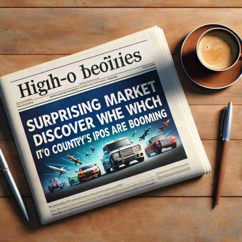 Create an image showcasing a high-definition snapshot of a newspaper headline that reads, 'Surprising Market Defies The Odds: Discover Which Country's IPOs are Booming'. The newspaper should be displayed on a wooden table with a cup of coffee next to it. Try to convey a sense of excitement and anticipation in the headline.