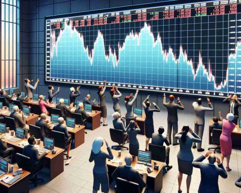 A high resolution, realistic image showcasing an animated scene where investors are displayed in shock at market moves. The setting is a typical financial environment such as a trading floor or stock exchange, where big monitors show declining indexes. A key visual is a dramatic drop in a market index on a big screen. The investors, comprising of an equal mix of women and men of various descents including Caucasian, Hispanic, Black, Middle-Eastern, and South Asian, demonstrate a variety of reactions, from shock to anticipation. To signify 'what happened next', depict some investors discussing strategy, pointing at charts, making calls, and generally starting to take action.