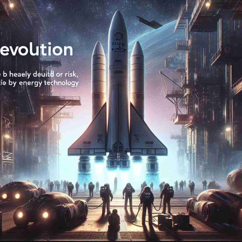 Create a highly detailed and realistic image interpreting the concept of revolution or risk in the context of advanced technology. Visualize Plug Power, a futuristic energy company, setting its sights on space exploration. Illustrate a scenario with a spacecraft powered by innovative energy technology preparing for launch. The scene should ideally capture the tension and anticipation of this venture into the unknown.