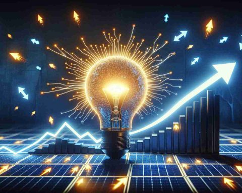 A high-definition, realistic image showcasing a visual representation of the concept, 'Surprise Surge' in renewable energy. The image should embody the idea of a sudden increase in growth or success in the context of a renewable energy company. It could be shown through metaphoric symbols such as arrows moving upwards, glowing light bulbs signifying bright ideas, or possibly a sunrise indicating a new era. This is in relation to the movements of investors associated to the renewable energy sector.