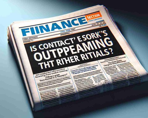 A high-definition realistic visualization of a newspaper's finance section headline, stating 'Is Contact Energy's stock secretly outperforming its rivals?' The headline is bold and catches attention as it speculates about Contact Energy's stock market performance.