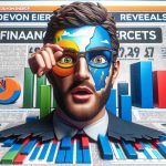 A realistic, high-definition image of a symbolic representation of financial revelations about Devon Energy. Picture a large, emboldened headline stating, 'Devon Energy Reveals Financial Secrets', with an expression of shock and intrigue shown on a face representing 'the experts'. Show an unexpected twist represented by a surprising statistic or bar graph showing performance that exceeds expectations.