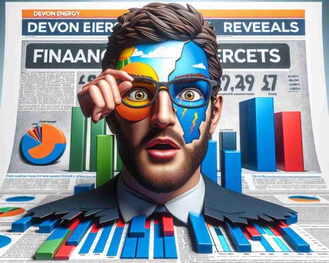 A realistic, high-definition image of a symbolic representation of financial revelations about Devon Energy. Picture a large, emboldened headline stating, 'Devon Energy Reveals Financial Secrets', with an expression of shock and intrigue shown on a face representing 'the experts'. Show an unexpected twist represented by a surprising statistic or bar graph showing performance that exceeds expectations.