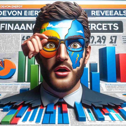 A realistic, high-definition image of a symbolic representation of financial revelations about Devon Energy. Picture a large, emboldened headline stating, 'Devon Energy Reveals Financial Secrets', with an expression of shock and intrigue shown on a face representing 'the experts'. Show an unexpected twist represented by a surprising statistic or bar graph showing performance that exceeds expectations.