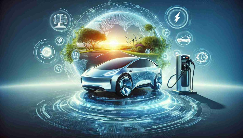 High definition image illustrating a majorinnovation in electric vehicle (EV) technology. Include a depiction of a futuristic electric car and a background that showcases a clean and sustainable environment, representing the revolutionary impact of such an innovation in the industry. Perhaps add symbols conveying the idea of technological breakthroughs, such as innovative battery designs or advanced charging station designs.