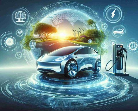 High definition image illustrating a majorinnovation in electric vehicle (EV) technology. Include a depiction of a futuristic electric car and a background that showcases a clean and sustainable environment, representing the revolutionary impact of such an innovation in the industry. Perhaps add symbols conveying the idea of technological breakthroughs, such as innovative battery designs or advanced charging station designs.