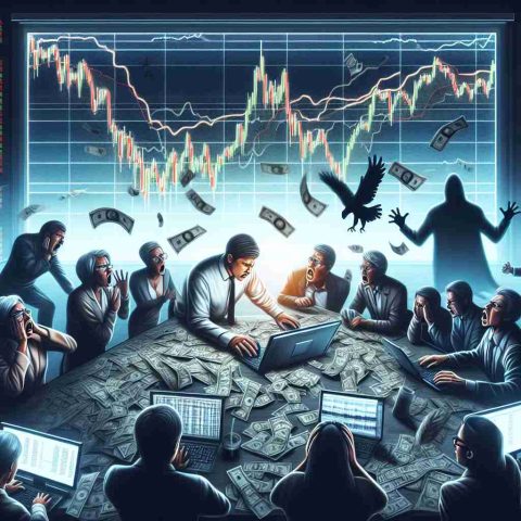 A detailed, high-definition image illustrating the concept of a stock debut gone wrong. The scene should include a plummeting stock chart on a computer screen, with tensions rising in a trading floor setting. Features a variety of characters portraying a range of emotions - from shock and despair to hopeful determination. There's a shadowy figure in the background, misunderstood to be manipulating the situation. Use subdued, tense tones to convey the overall sense of turmoil and anxiety.