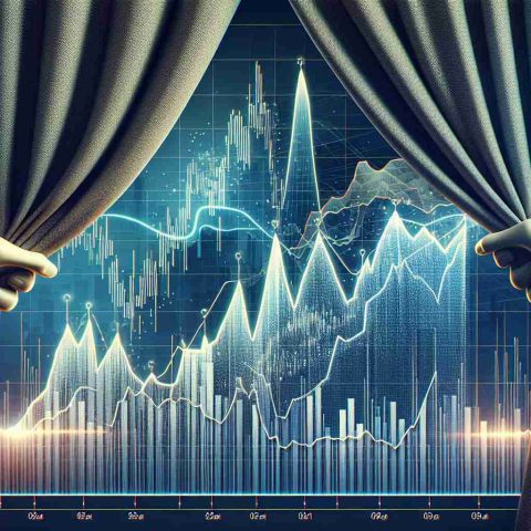 Visualization of the unexpected and dramatic shifts in a hypothetical company's stock graph. The chart reveals a highly dynamic market behavior with unsettling peaks and drops, symbolizing the unpredictable nature of the stock market. In the background, a stylized curtain being pulled back, indicating the analysis, speculation, and mysteries of financial trends: an emphasis on the question - What's behind the curtain?