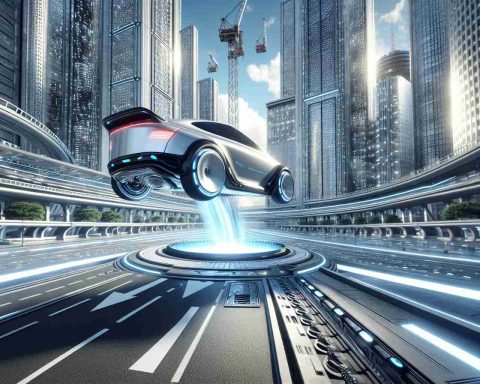 Generate a high definition, realistic image of a scene known as 'Surprise Leap' in a fictional environment called Robotaxi World where futuristic autonomous taxis ply. The scene should involve one of these taxis making a significant leap or jump, perhaps off a ramp or over an obstacle, creating an exciting spectacle. The environment, predictably, should consist of ultra-modern urban elements, gleaming high-rise buildings, and networks of streamlined roads with distinguishable lanes meant for these robotaxis. The lighting, mood, and other elements should signal that a major, unexpected player is making a groundbreaking entry into this world, much like a new player breaking into the U.S. Market.