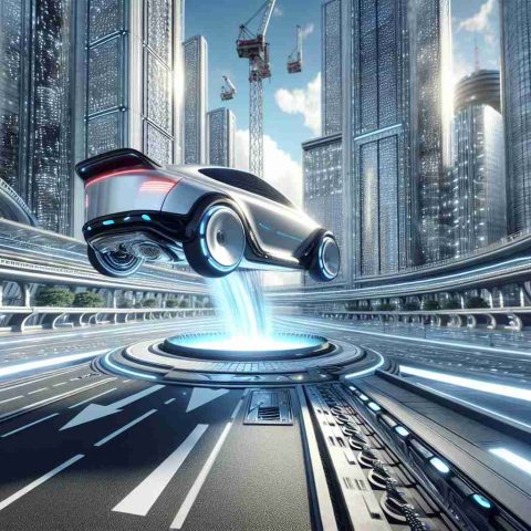 Generate a high definition, realistic image of a scene known as 'Surprise Leap' in a fictional environment called Robotaxi World where futuristic autonomous taxis ply. The scene should involve one of these taxis making a significant leap or jump, perhaps off a ramp or over an obstacle, creating an exciting spectacle. The environment, predictably, should consist of ultra-modern urban elements, gleaming high-rise buildings, and networks of streamlined roads with distinguishable lanes meant for these robotaxis. The lighting, mood, and other elements should signal that a major, unexpected player is making a groundbreaking entry into this world, much like a new player breaking into the U.S. Market.