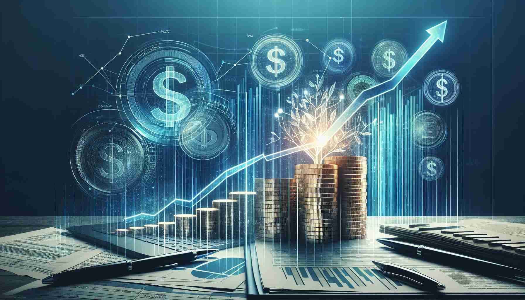 Generate an image depicting the concept of a significant financial success story. Show an abstract representation of a company experiencing a dramatic boost in capital. This could include a soaring line graph illustrating a sharp increase in financial figures, documents detailing successful investment strategies, or symbols of financial growth such as stacks of coins or a tree with currency leaves. Ensure the image is rendered in high definition and has a realistic feel.