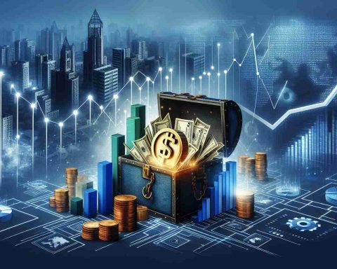 Generate a realistic HD image depicting the concept of potential hidden assets boosting India's market. This could involve indicators of economic growth like rising graphs, buildings representing infrastructure development, and symbols of hidden assets, such as treasure chests or gold.