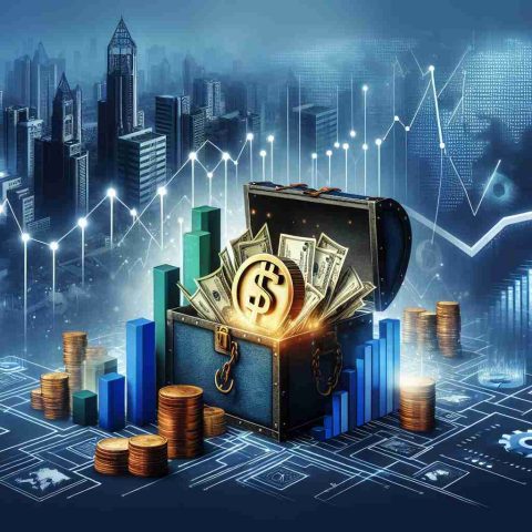 Generate a realistic HD image depicting the concept of potential hidden assets boosting India's market. This could involve indicators of economic growth like rising graphs, buildings representing infrastructure development, and symbols of hidden assets, such as treasure chests or gold.