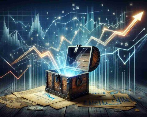 Realistically rendered HD image featuring a metaphorical representation of a stunning shake-up in the investment world that is not to be missed. The image should be filled with volatility symbols, rising and falling arrows depicting market fluctuations, graph charts showing a dramatic change, and possibly, an opened rustic chest, symbolizing the untapped investment opportunities.