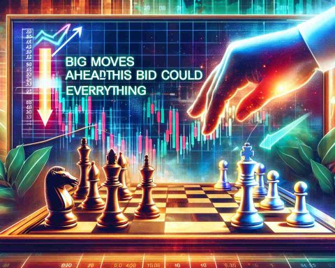 Generate a realistic, high-definition image symbolizing the strong concept of 'Big Moves Ahead! This Bid Could Change Everything'. It could include visual cues like a chessboard with a decisive move being made, or a stock market scene with an indicator showing a significant rise or fall.