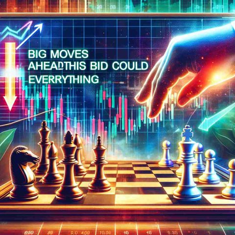 Generate a realistic, high-definition image symbolizing the strong concept of 'Big Moves Ahead! This Bid Could Change Everything'. It could include visual cues like a chessboard with a decisive move being made, or a stock market scene with an indicator showing a significant rise or fall.