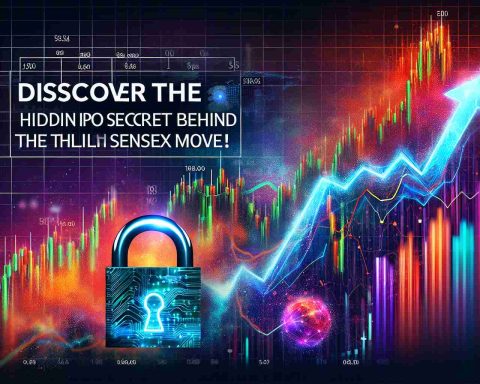 A realistic HD photo of a dramatic market move, symbolized by an ascending line graph with intense colors. Superimposed is a headline that reads 'Discover the Hidden IPO Secret Behind the Thrilling Sensex Move!' with a padlock image as a metaphor for the secret.