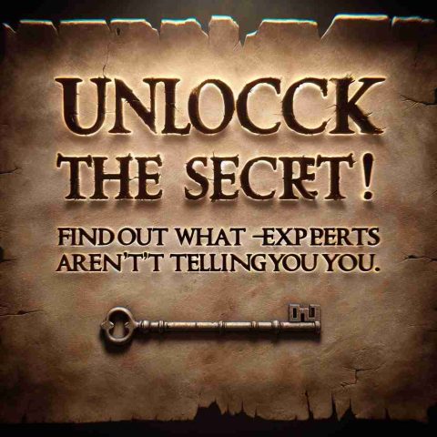 A high definition, realistic image of the statement, 'Unlock the Secret! Find Out What Experts Aren't Telling You.' The text seems to be inviting and mysterious. It may appear on an old parchment or cryptic stone tablet, with a key symbol near it, symbolizing the 'unlocking'. There might be shadows and an aura of secrecy around the text, visually reinforcing its enticing, secretive nature.