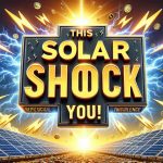 Realistic high-definition image featuring 'This Solar Stock Might Shock You!' as bold, eye-catching text in the center of the image. The background could be related to solar power, including solar panels bathing in abundant sunlight. Include visual elements that suggest urgency and importance, like lightning bolts or exclamatory symbols, to amplify the 'shock' aspect in a metaphorical way. Do not incorporate any specific companies or identifiable logos.