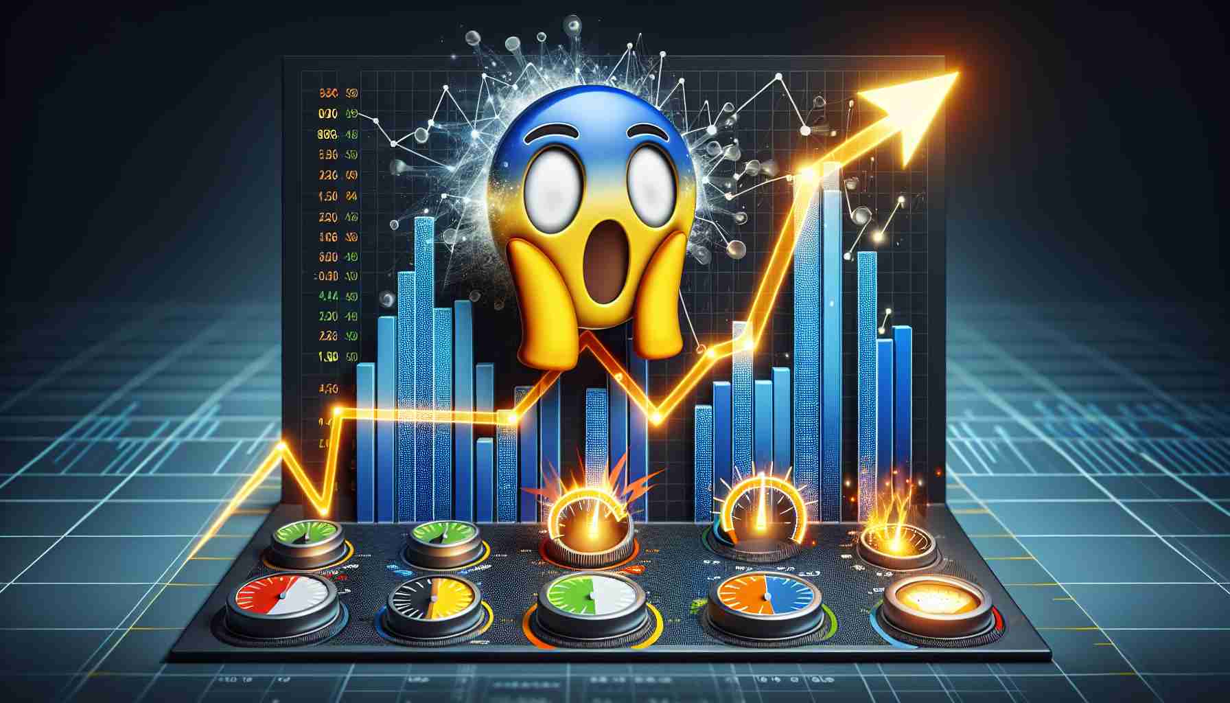 A realistic high definition image representing the concept of an unexpected shift in energy transfer's earnings. This could include symbolism such as a line graph with a dramatic rise or fall, an energy symbol, and a shocking face emoji to represent surprise. As further context, include multiple prediction dials or sliders being adjusted dramatically to signify analysts modifying their forecasts significantly.