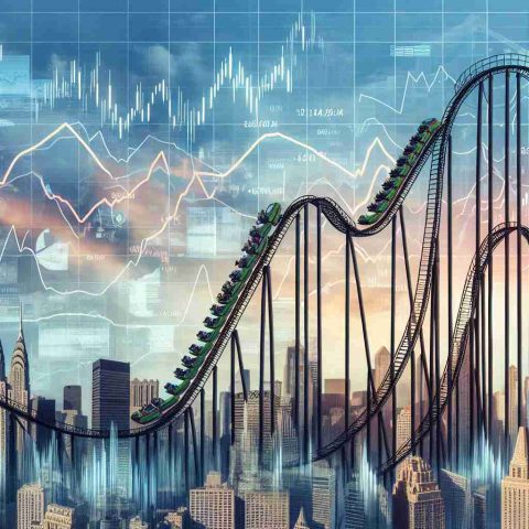 Generate a high definition image depicting a metaphorical financial rollercoaster to represent unexpected market moves. Show a rollercoaster's intricate system of tracks, which steeply ascend, illustrating positive financial growth, before precipitously falling, symbolizing drastic market downturns. Surround the rollercoaster with symbols of the stock market such as graphs and charts that display unpredictable patterns. In the background, paint a vibrant cityscape that's home to major financial hubs. The city should exude a dynamic and thriving ambiance, yet with a subtle hint of uncertainty.