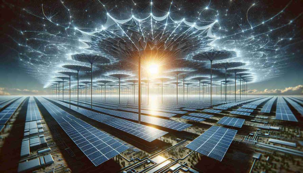 Generate a high definition, photorealistic image of solar canopies. These aren’t your regular solar panels – they are innovative and eco-friendly. Their design is intricate and unique, revolutionizing the way we think about renewable energy. The bright sun is reflecting off them, underlining their purpose.