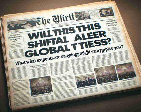 Image of a newspaper headline reading 'Will This Political Shift Alter Global Ties? What Experts Are Saying Might Surprise You' with a high-quality realistic feel. Depict the headline in bold, commanding font, set against a typical newspaper backdrop with ancillary articles and images. Emphasize an aura of intrigue and surprise but preserve the neutrality and professionality associated with journalism.