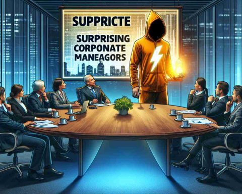 Create a high-definition image that illustrates the concept of surprising corporate maneuvers. The setting is within an energy company named 'Epsilon Energy'. Picture the company's executives in a meeting discussing strategic plans.