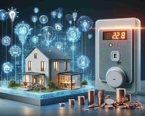 High definition image showcasing the concept of transforming a home with artificial intelligence to reduce energy bills. The image should show a modern, high-tech house equipped with various energy-saving smart devices, all controlled by a central AI system. Also, include a meter showing significantly reduced energy consumption or a pile of coins to symbolize the drastic decrease in energy bills.