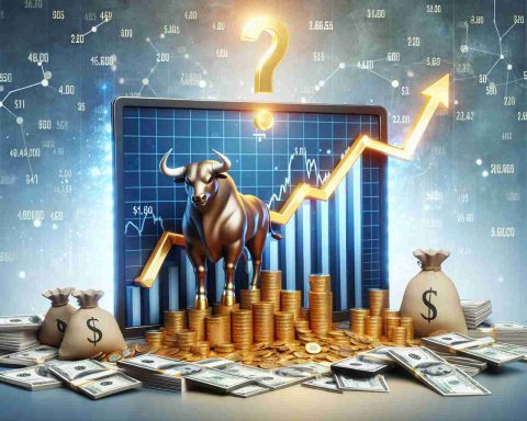 A high definition image illustrating the concept of a surprising surge in the stock market. This scene includes a detailed display of a stock market graph with arrows pointing upwards, signifying a rally. The graph is surrounded by symbolic elements of economic growth, such as stacks of gold coins, bundles of dollar bills, and a bull, the animal that signifies a thriving market. A question mark hovers above the scene to epitomize the unexpected nature of this rally.