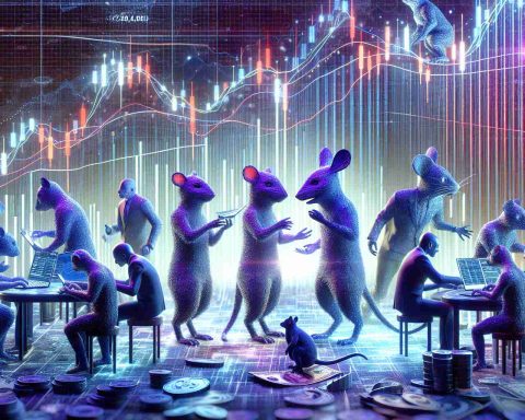 Generate a high-definition, hyperrealistic image representing the concept of 'Mystery Critters: Tech Titans Partner Up'. The scene should showcase abstracted anthropomorphic creatures that symbolize various tech titans partnering up, their identities kept a mystery. The backdrop consists of a fluctuating market graph, reflecting riveting market reactions. The critters might be engaged in a discussion or working together on a futuristic tech device, signifying their partnership. The atmosphere should evoke intrigue and dynamics of the tech industry.