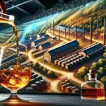 A high-definition, realistic depiction of an unknown secret related to the bourbon boom in Kentucky, highlighted by an unexpected twist. This could include detailed representation of lush bourbon distilleries, rows of oak barrels aging in cellars, and golden liquid being poured into a crystal glass. The 'unexpected twist' could be portrayed as a visual surprise within this setting, perhaps an unconventional ingredient or an unusual processing method.