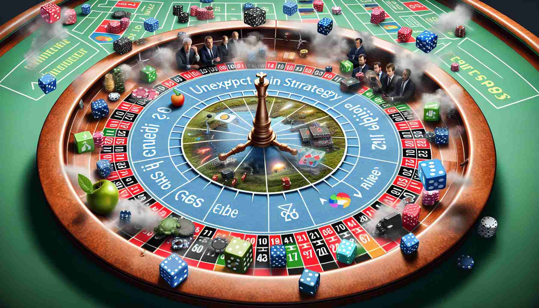 A detailed high-definition image symbolizing the unexpected shift in strategy of major tech companies. The scene should show a large, metaphorical roulette table with various traditional and renewable energy sources as the bets. Among the options, clearly highlight a surprising option that they seem to be heavily investing in.