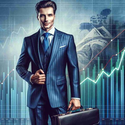 Create a realistic HD image of a confident person, assumed to be an insider, male with a Caucasian descent, wearing a tailored suit and holding a briefcase. His charismatic expression suggests he possesses secret knowledge or information. In the background, there's a stock market chart with upward growth, symbolizing his recent big investments.