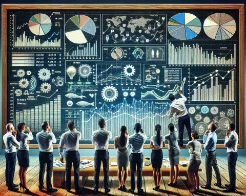 Generate a high definition, realistic image showcasing a scene of curious individuals engrossed in studying a board with various graphs, pie-charts, and metrics. The board highlights the latest shifts in investments, indicating what items or sectors are witnessing increased buying. The atmosphere should convey curiosity and a sense of anticipation.