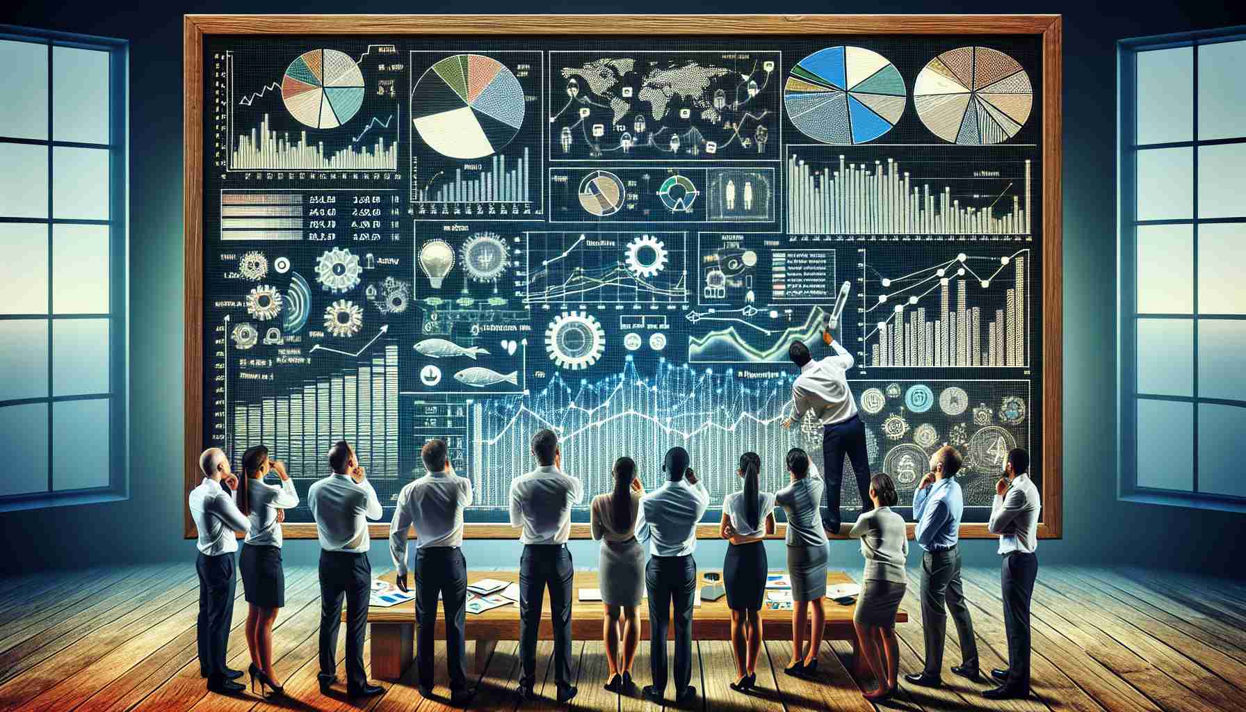 Generate a high definition, realistic image showcasing a scene of curious individuals engrossed in studying a board with various graphs, pie-charts, and metrics. The board highlights the latest shifts in investments, indicating what items or sectors are witnessing increased buying. The atmosphere should convey curiosity and a sense of anticipation.