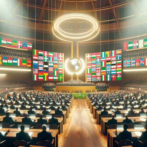 Create a high-definition, realistic image that symbolizes the Renewable Energy Revolution. The setting is a grand assembly room, where representatives from 118 different nations are gathered. Each representative is holding up a scroll that symbolizes their nation's pledge to renew energy consumption methods. The room radiates an aura of determination and unity, as they make a powerful promise that is reshaping the energy world. Be sure to visually depict the enthusiasm, spirit of cooperation, and monumental shift towards a sustainable future within the scene.