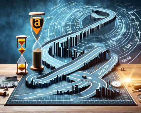 A high-definition image representing the concept of a surprising twist in Amazon's stock. This creative, conceptual image should possibly embody elements such as a chart showing a sudden and unexpected turn in values, or perhaps a metaphorical depiction of a road or path making an unexpected twist or turn. This image should infer it's something investors need to know now, perhaps represented by an hourglass, clock, or other indicators of time urgency.