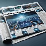 A realistic high-definition image depicting a newspaper headline that reads 'Enphase Energy Makes Headlines'. Below the headline, there's an article titled 'What's Changing in Solar Technology?' accompanied by detailed images of solar panels and futuristic solar technology advancements.