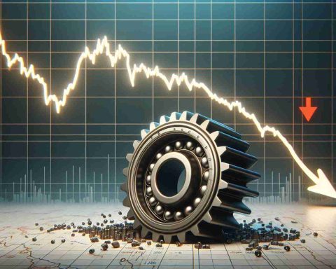 An image displaying a metaphorical portrayal of a great bearish stock market event. A symbolic giant gear, representative of the bearings industry, is seen plummeting dramatically downwards against the backdrop of a stock market graph. The graph shows a steep downward trend, symbolizing the recent stock plunge. The overall tone of the image is one of shock and surprise.