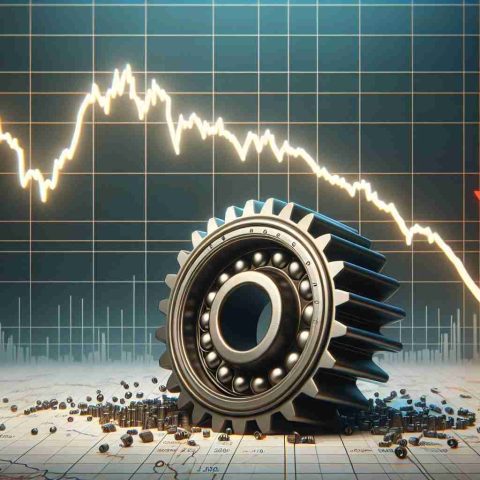 An image displaying a metaphorical portrayal of a great bearish stock market event. A symbolic giant gear, representative of the bearings industry, is seen plummeting dramatically downwards against the backdrop of a stock market graph. The graph shows a steep downward trend, symbolizing the recent stock plunge. The overall tone of the image is one of shock and surprise.