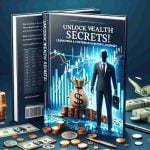 Design a realistic high-definition image for a cover of an investment book. The title of the book is 'Unlock Wealth Secrets! Learn from a Contrarian Investor’s Journey'. The theme should be financial with elements like graphs, charts, and money. Create it in a way that conveys a sense of wealth, success, and knowledge.